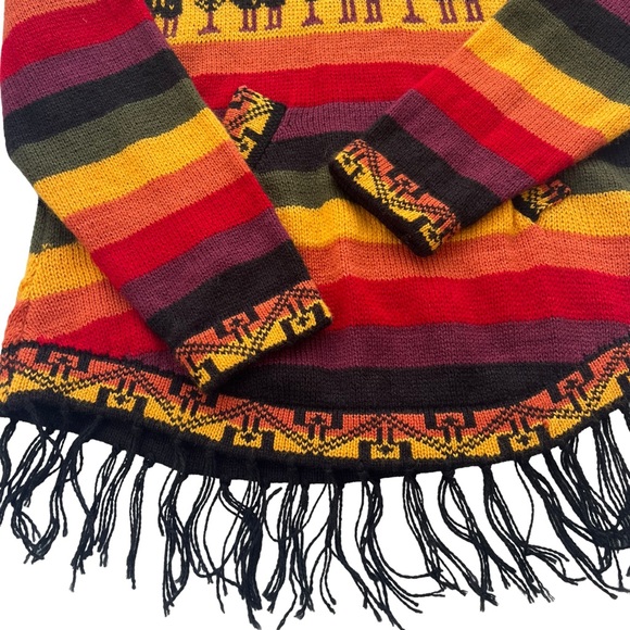 ARTESANIAS APAZA ALPACA Women’s S/M Peru Multicolor Sunset Stripe Hooded Sweater - Picture 11 of 15